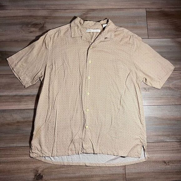 Perry Ellis Tan Pattern Casual Buttonup Shirt Men Large Bin A-34‎ - Picture 1 of 4